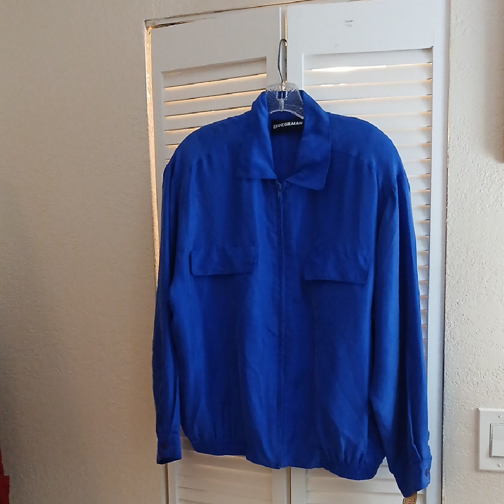 Diane Gilman Silk Blue Bomber Jacket